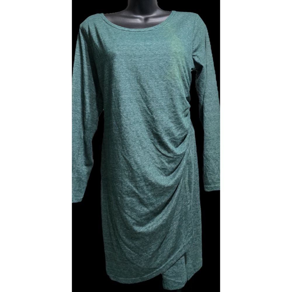 $50‎ GUC LEITH long sleeve dress Plus 2X green solid ruched short sheath dress - Picture 2 of 2
